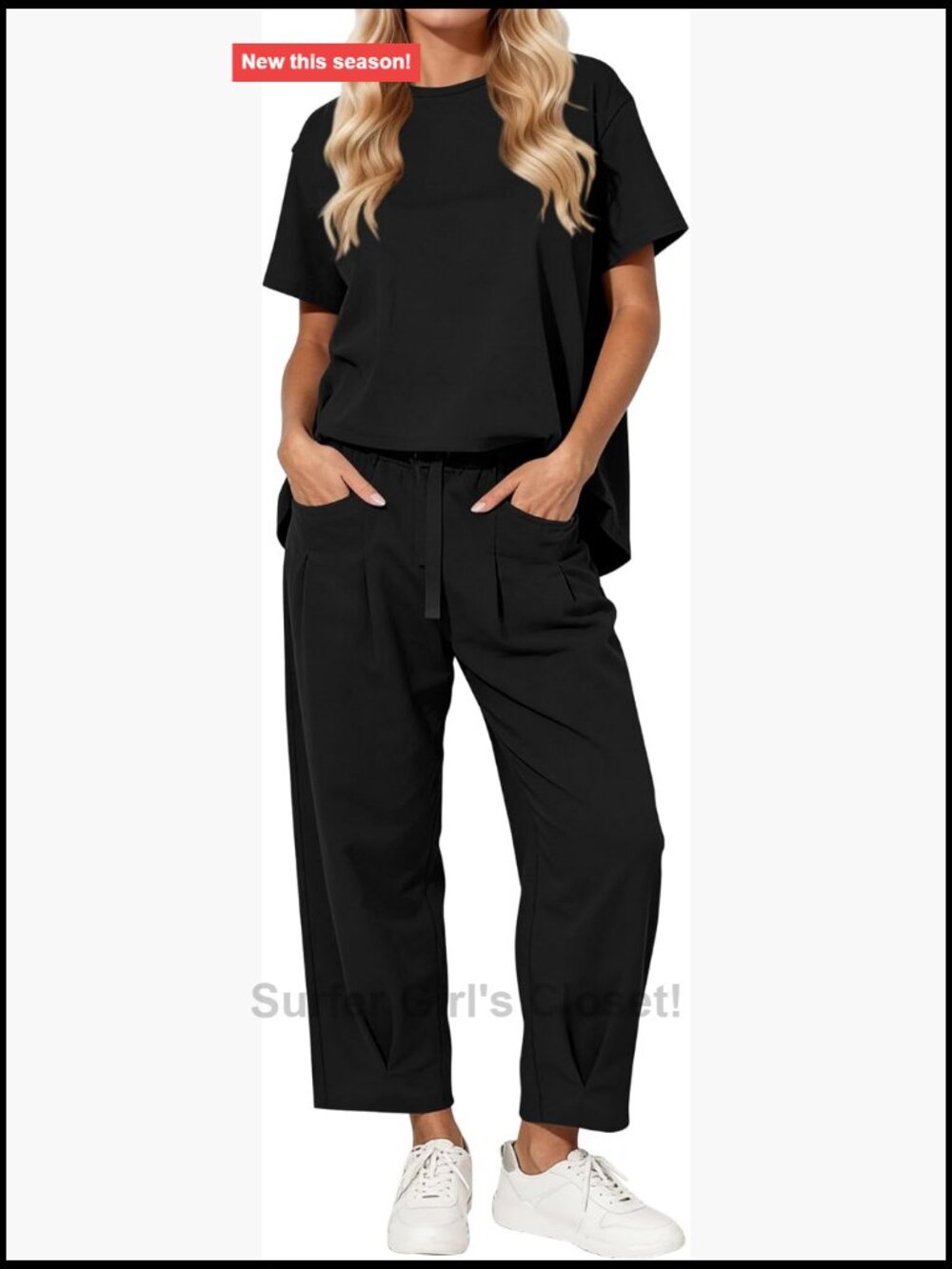 Womens 2 Piece Lounge Set Short Sleeve Top Wide Leg Barrel Pants Trendy Travel